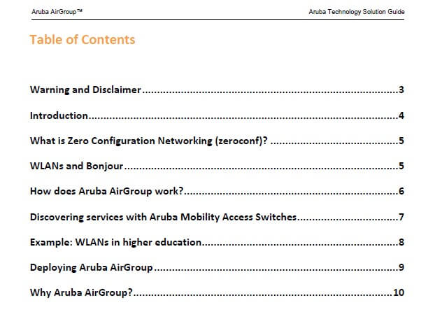 AirGroup Technology Guide Table of Contents