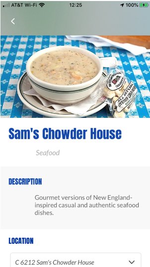 Chase Center mobile app Sams Chowder House