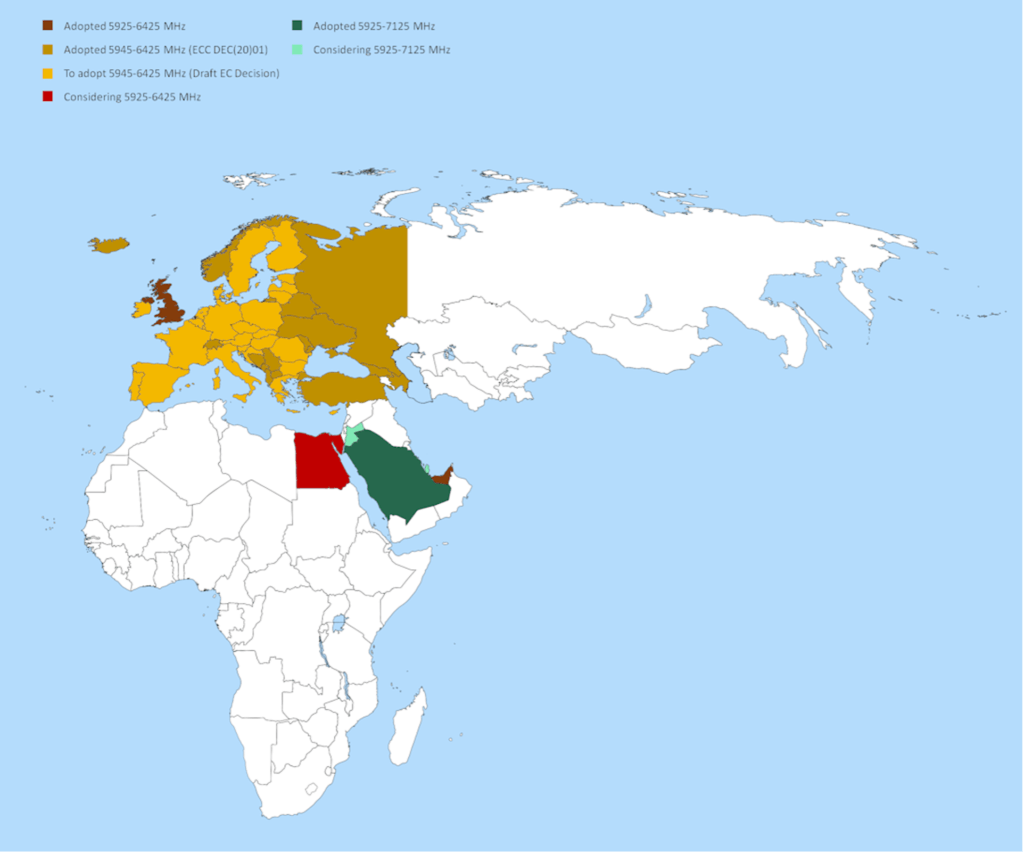 Saudi Arabia Wi-Fi 6E, Europe and Middle East Wi-Fi 6E Map